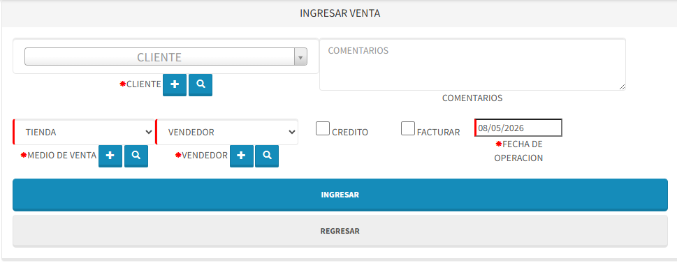 Realizar venta – formulario principal