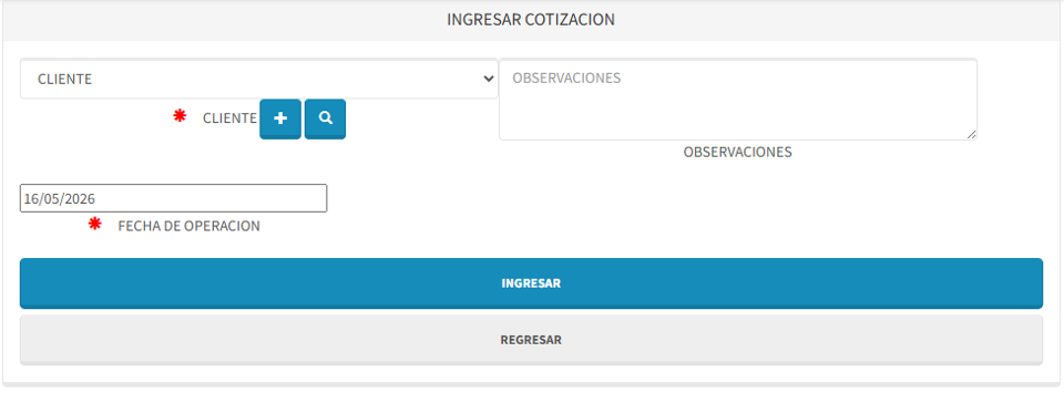 Formulario inicial de cotización