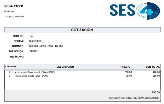 Reporte de cotización